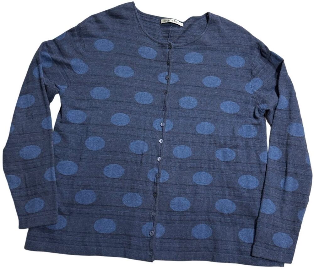 * Mansted Cardigan Sweater Button Up Dot Womens Sz Large 100% Cotton Blue 99901